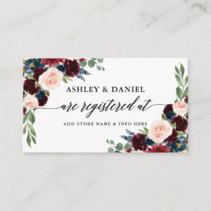 Calligraphy Blue Burgundy Floral Wedding Registry Enclosure Card