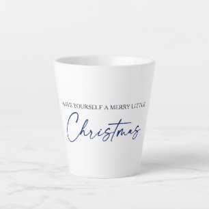 Calligraphy Blue Ink Pen Minimalist Christmas Latte Mug