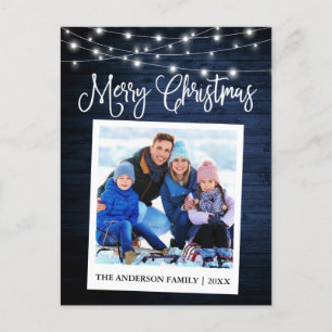 Calligraphy Blue Wood Lights Instant Camera Photo Postcard