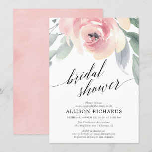 Calligraphy blush floral elegant bridal shower invitation