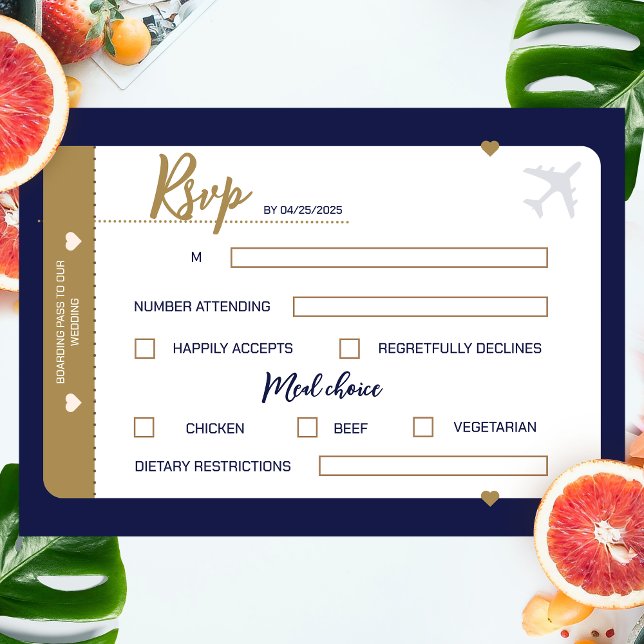 Calligraphy Boarding Pass Destination Wedding RSVP (Boarding Pass Wedding RSVP Response Cards)
