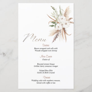 Calligraphy Boho beige flower wedding menu's