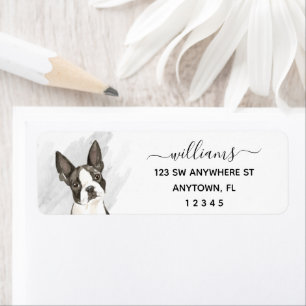 Calligraphy Boston Terrier Return Address