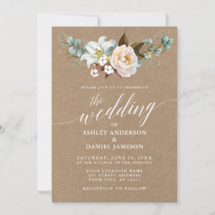 Calligraphy Botanical Floral Wedding Kraft Invite