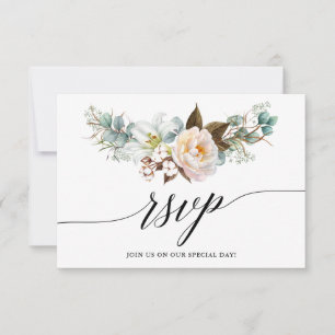 Calligraphy Botanical Floral Wedding RSVP Card