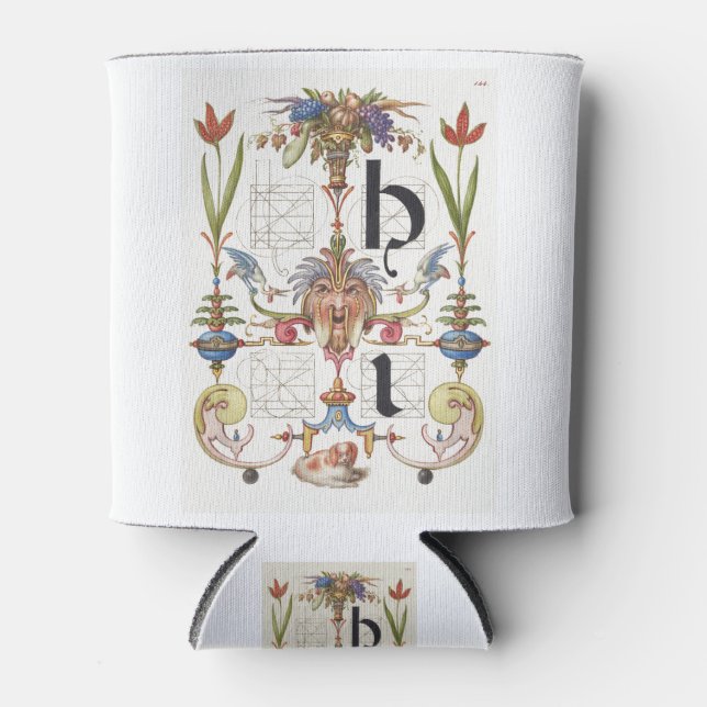 CALLIGRAPHY BOTANICAL LETTER I HOEFNAGEL ALPHABET CAN COOLER (Front)