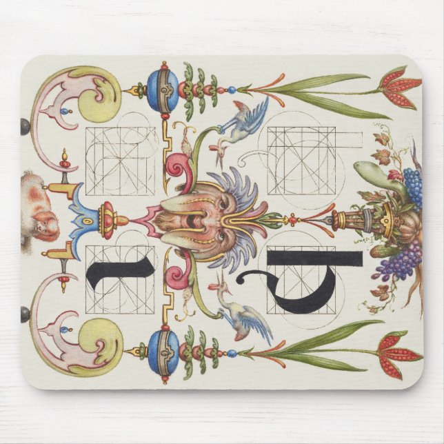CALLIGRAPHY BOTANICAL LETTER I HOEFNAGEL ALPHABET MOUSE MAT (Front)
