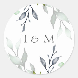 Calligraphy Botanical Wedding Classic Round Sticker