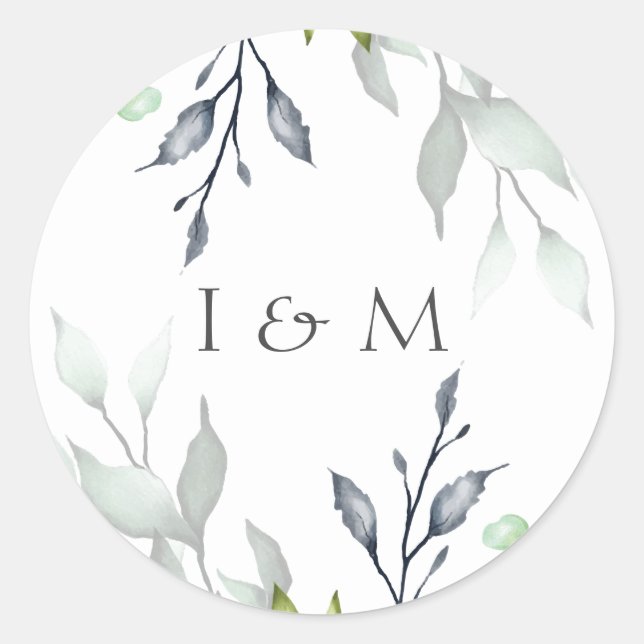 Calligraphy Botanical Wedding Classic Round Sticker (Front)