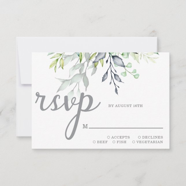 Calligraphy Botanical Wedding RSVP Card (Front)