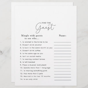 Calligraphy Bridal Shower Find the Guest Game