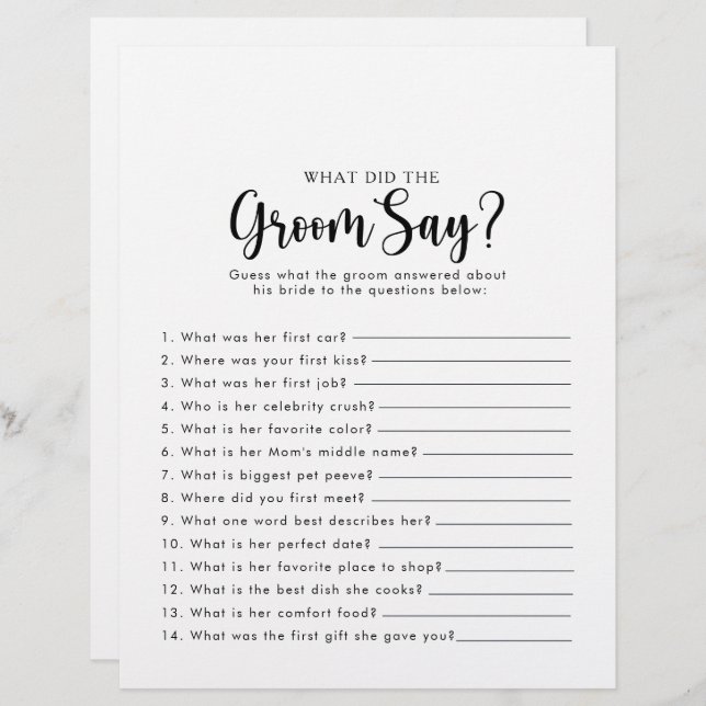 Calligraphy Bridal Shower What did the Groom Say (Front/Back)