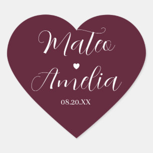 Calligraphy Bride and Groom Names on Heart Sticker