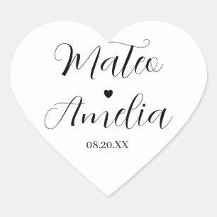 Calligraphy Bride and Groom Names on Heart Sticker