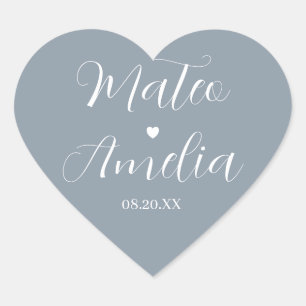 Calligraphy Bride and Groom Names on Heart Sticker