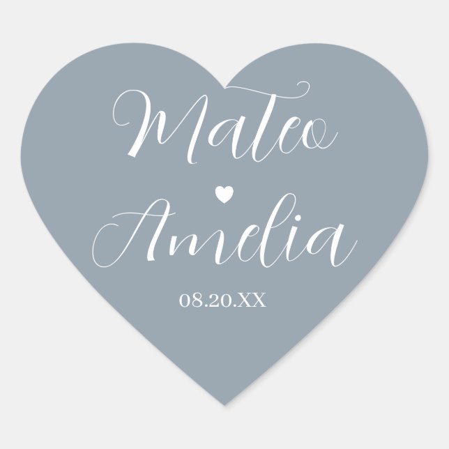 Calligraphy Bride and Groom Names on Heart Sticker (Front)