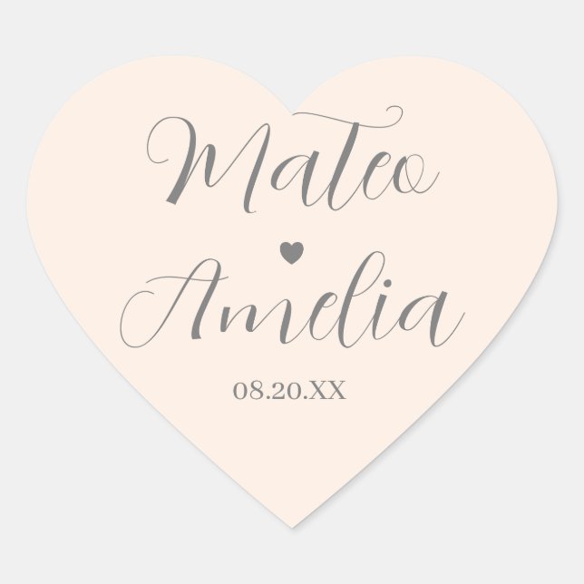 Calligraphy Bride and Groom Names on Heart Sticker (Front)