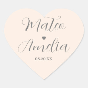 Calligraphy Bride and Groom Names on Heart Sticker