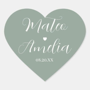 Calligraphy Bride and Groom Names on Heart Sticker
