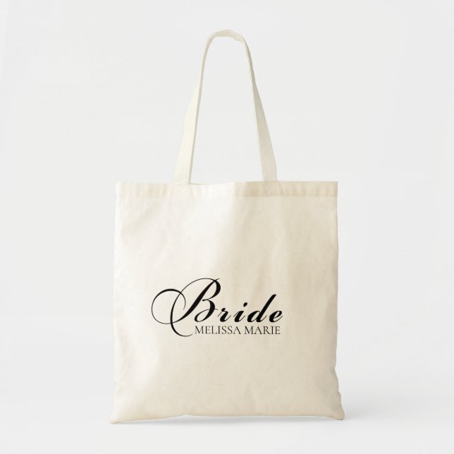 Calligraphy Bride Elegant Wedding Tote Bag (Front)