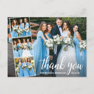 Calligraphy Bridesmaids 4 Photo Collage Thank You Postcard