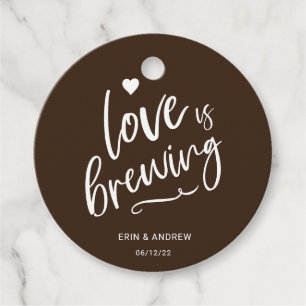 Calligraphy Brown Love is Brewing Wedding Favour Tags