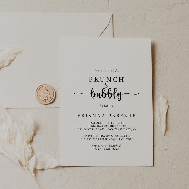 Calligraphy Brunch and Bubbly Bridal Shower Invitation (Creator Uploaded)
