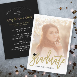 Calligraphy Brush Script Photo Graduation Party Invitation