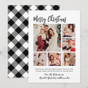 Calligraphy Buffalo Plaid 6 Multi Photo Christmas  Holiday Card