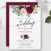 Calligraphy Burgundy Floral Greenery Wedding B