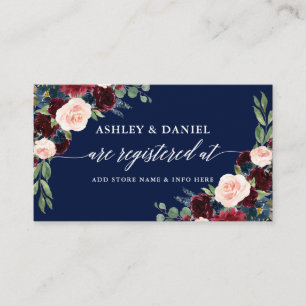 Calligraphy Burgundy Floral Wedding Blue Registry Enclosure Card