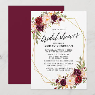 Calligraphy Burgundy Geometric Bridal Shower Invitation