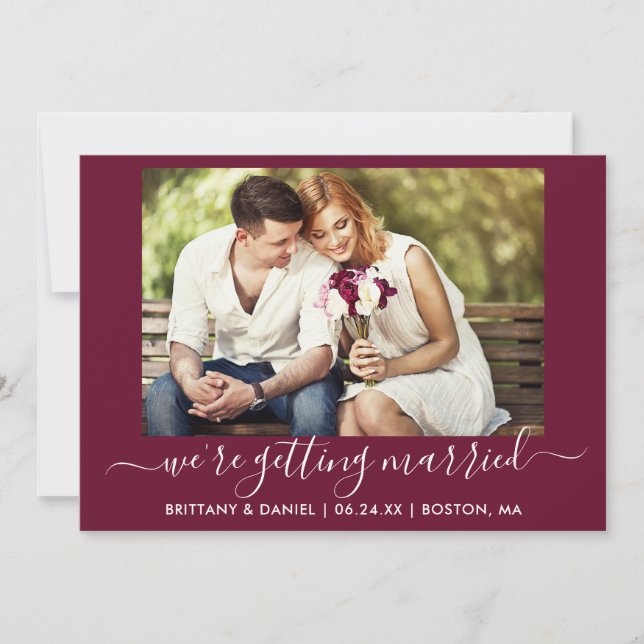 Calligraphy Burgundy Getting Married Save The Date (Front)