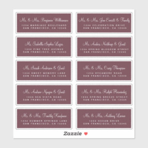 Calligraphy Burgundy Wedding Guest Address Labels