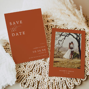 Calligraphy Burnt Orange Photo Wedding Save The Date
