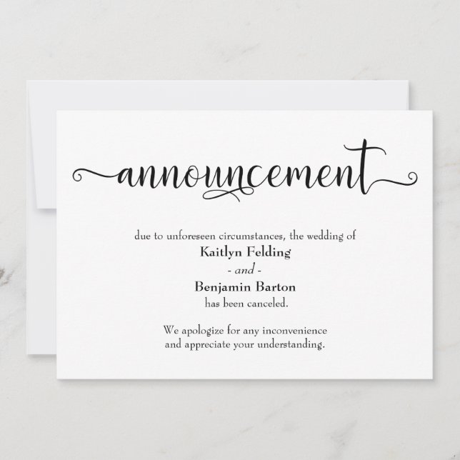 Calligraphy Cancelled Wedding Announcement (Front)