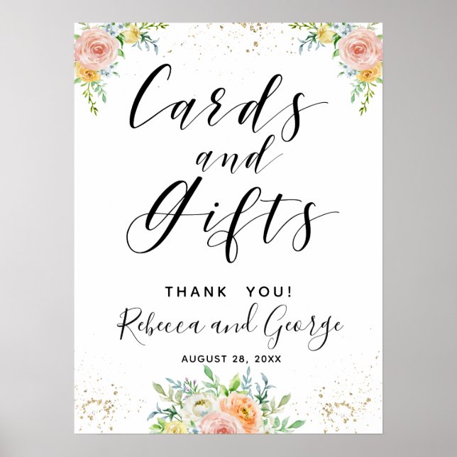 Calligraphy Cards and Gifts floral blush and gold Poster (Front)