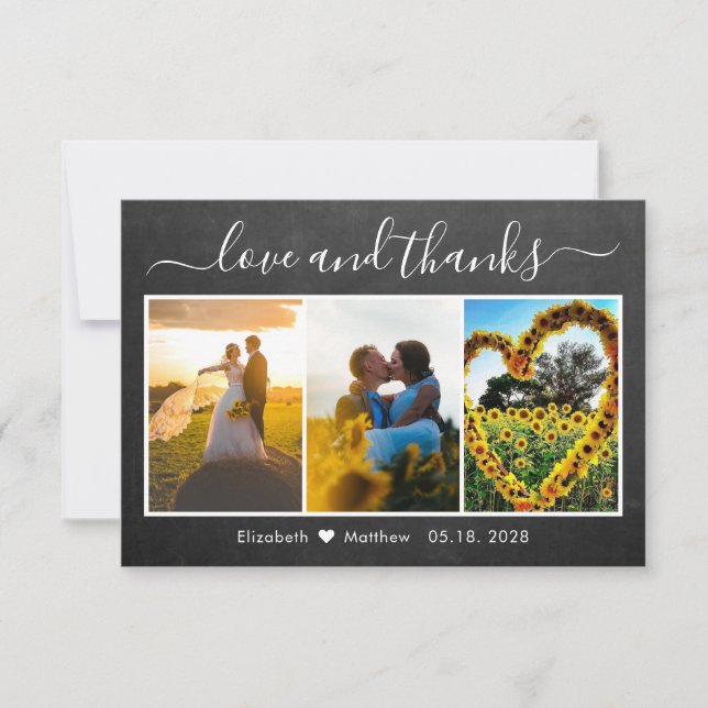 Calligraphy Chalkboard Wedding Photo Collage Thank You Card (Front)