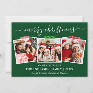 Calligraphy Christmas 3 Photo Craft Tape Green Holiday Card