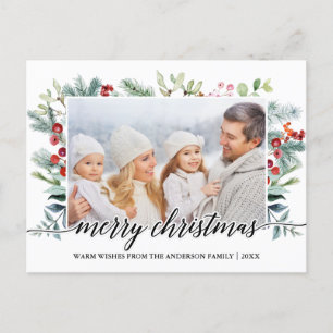 Calligraphy Christmas Greenery Family Photo Postcard