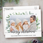 Calligraphy Christmas Pine Greenery Family Photo Postcard<br><div class="desc">Modern Elegant Calligraphy Script Merry Christmas Watercolor Holiday Pine Greenery Family Photo Postcard</div>