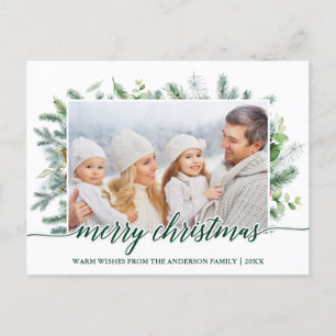 Calligraphy Christmas Pine Greenery Photo Postcard