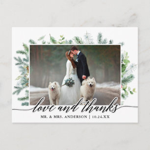 Calligraphy Christmas Pine Greenery Wedding Photo Postcard