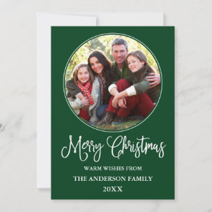 Calligraphy Christmas Round Photo Frame Green Holiday Card
