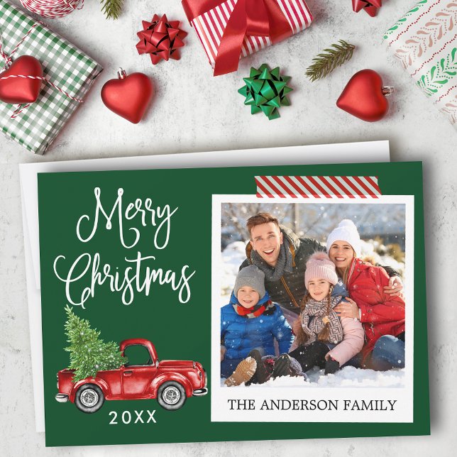 Calligraphy Christmas Truck Striped Craft Tape Holiday Card (Customize to add text to back of card.)