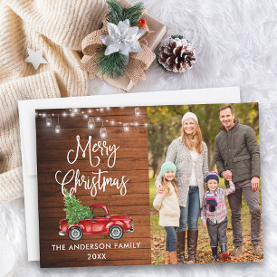 Calligraphy Christmas Truck Wood Jar Lights Holiday Card