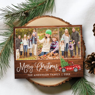Calligraphy Christmas Vintage Truck Wood 3 Photos Postcard