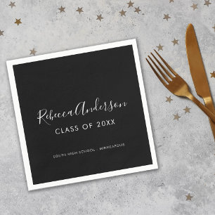 Calligraphy Class of 2026 Black Graduation Party Napkin