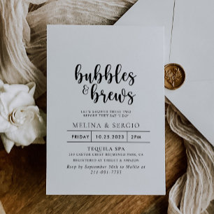 Calligraphy Classic Bubbles & Brews Bridal shower Invitation