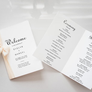 Calligraphy Classic Minimalist Folded Wedding  Programme
